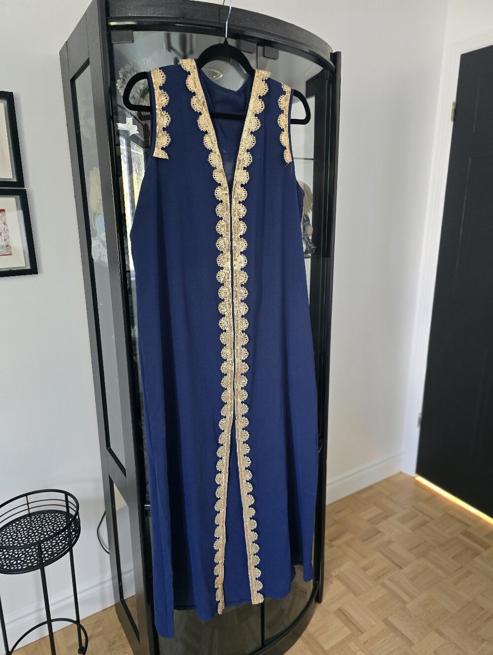 Navy Sleeveless Maxi Dress with Gold Trim